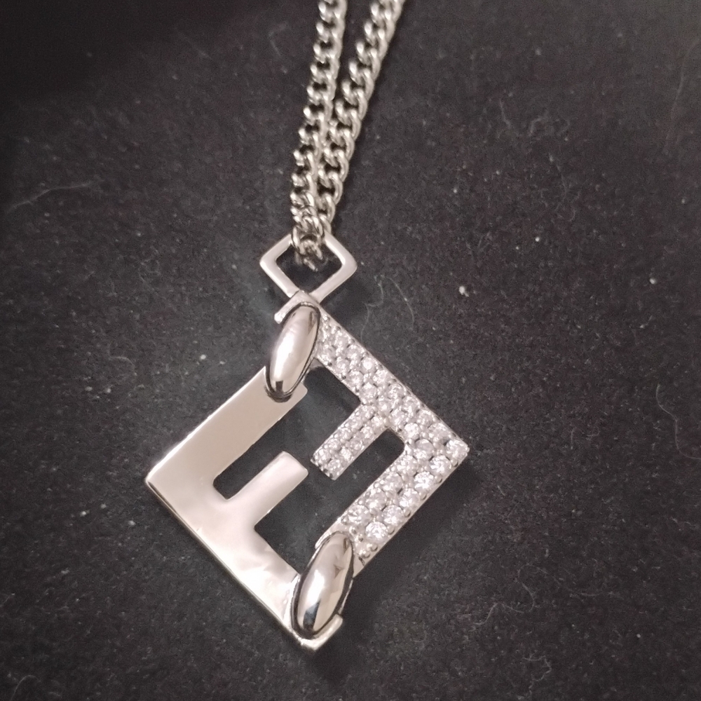 Gorgeous Upcycled Fendi Charm Pendant with Stones, Silver